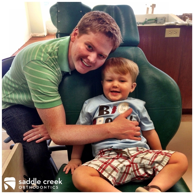 Charlie and Dr. Fagala enjoy our new ortho chairs